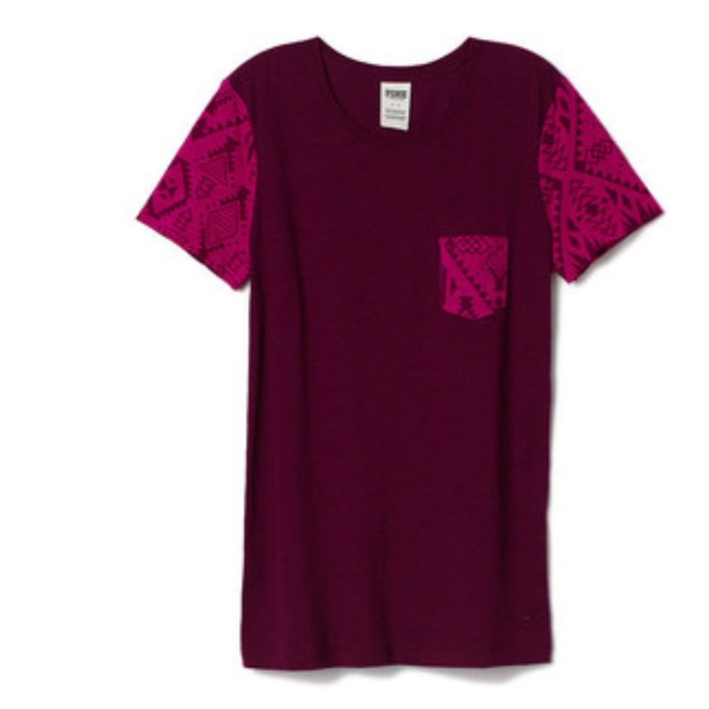 Victoria’s Secret PINK VINTAGE Deep Maroon Crewneck Pocket T-shirt